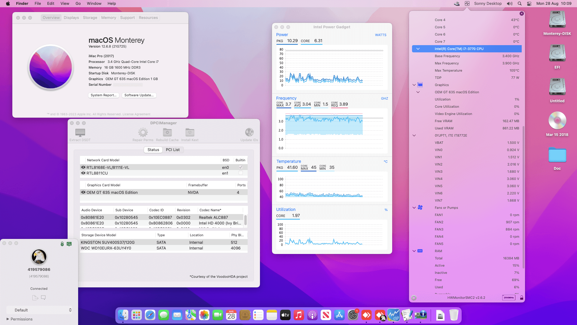 Success Hackintosh macOS Monterey 12.6.8 Build 21G725 in Dell XPS 8500 MT